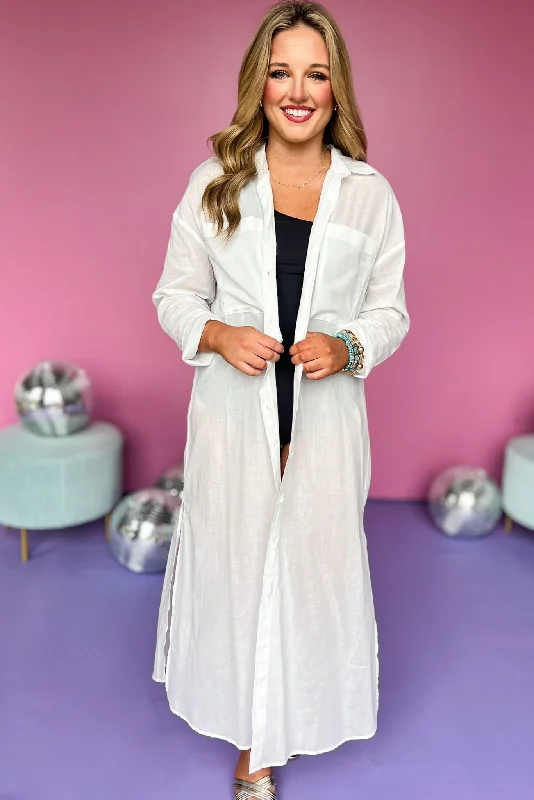 White Collared Button Down Side Slit Cover Up Shirt Dress *FINAL SALE*