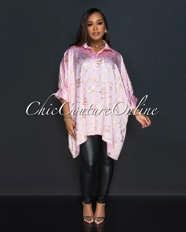 Xander Baby Pink Gold Print Shirt Dress