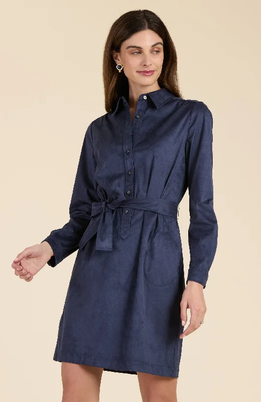 Ziva Faux Suede Shirtdress - Navy