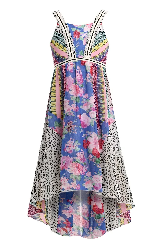 Big Girls Mixed Print High Low Chiffon Midi Dress