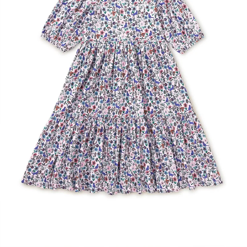 Kid's Flowy Tiered Midi Dress In Kitty Ditsy