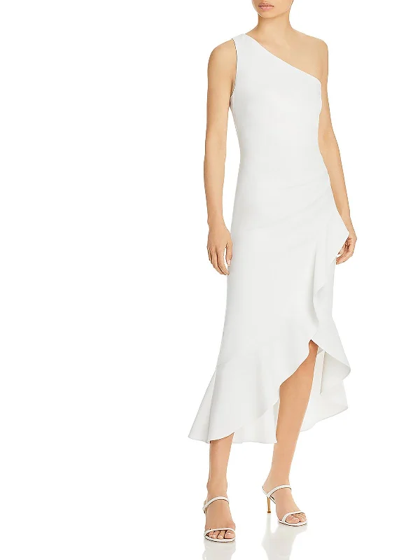 Womens Crepe One- Shoulder Midi Dress