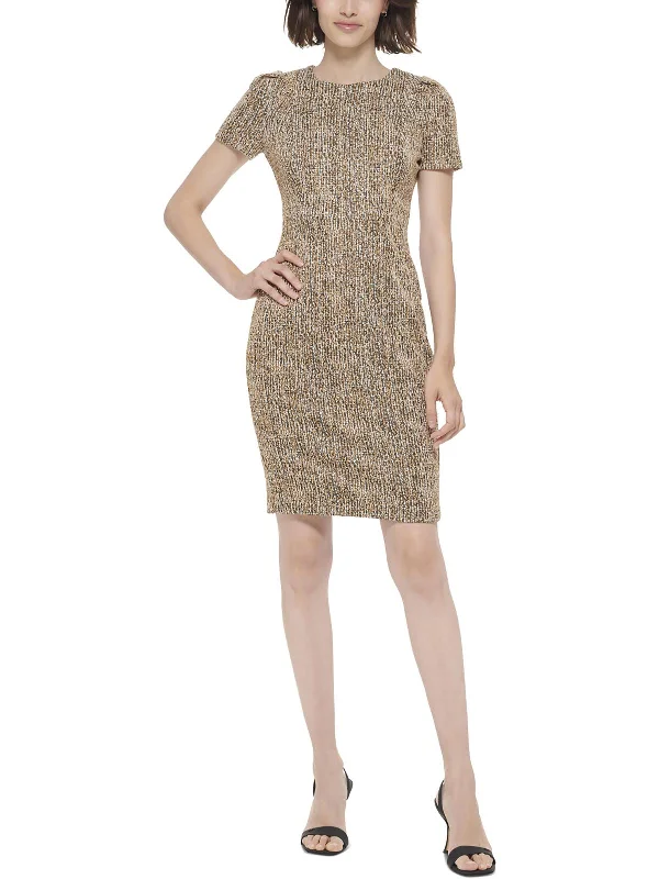 Womens Tweed Midi Sheath Dress